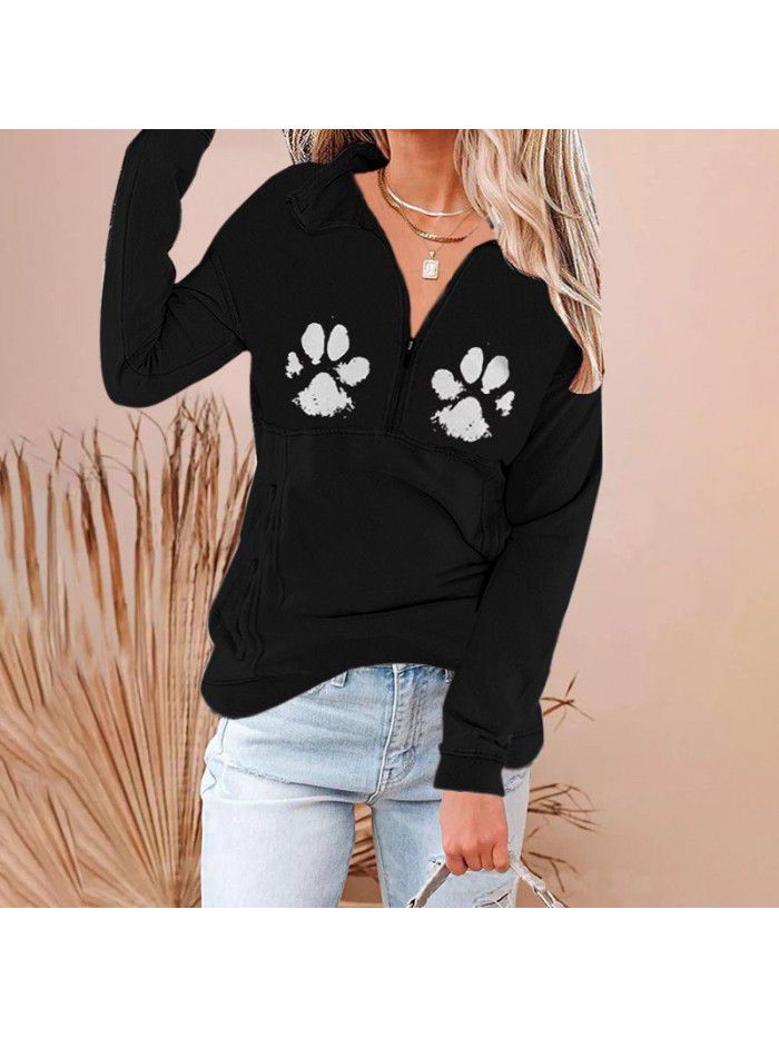 Autumn Street Trendy Cotton Pullover Long Sleeve Hooded Loose Sweater Women's T-shirt