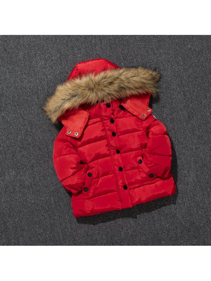 Children's cotton clothing, winter style, cross-border children's cotton clothing, wool collar, thick coat for small and medium-sized children, hand stuffed cotton cotton cotton clothing
