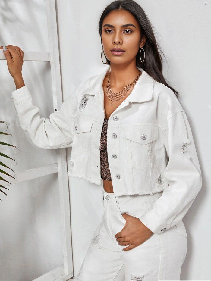 Denim jacket fashionable worn-out hole casual denim jacket