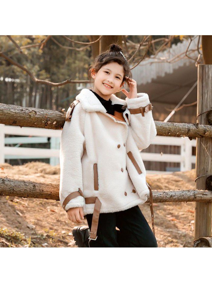 Girls' plush coat autumn and winter new children's grain velvet children's clothing lamb fur coat