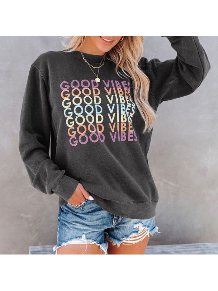Sweater Women's Autumn and Winter New Print Round Neck Casual Top Women