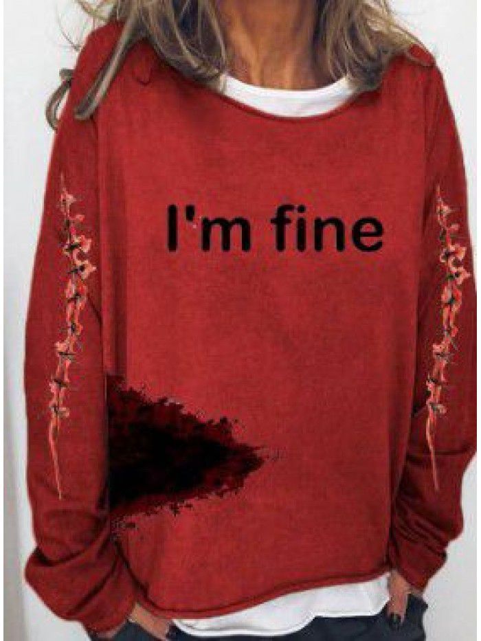 Letter printed round neck women's sweater American style