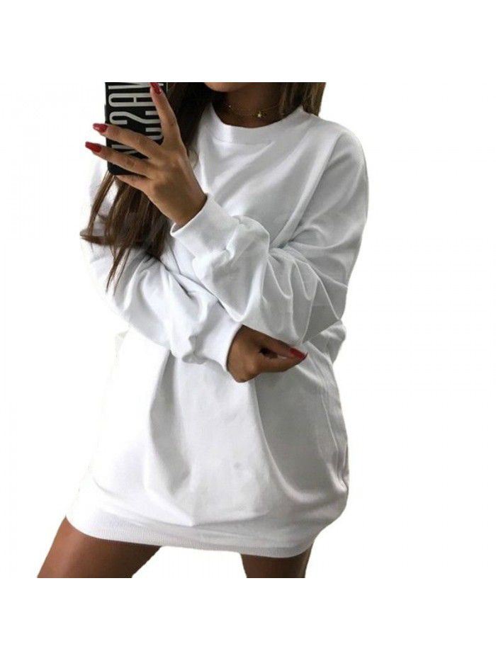 Winter New Casual Round Neck Solid Color Mid length Sweater Dress for Women