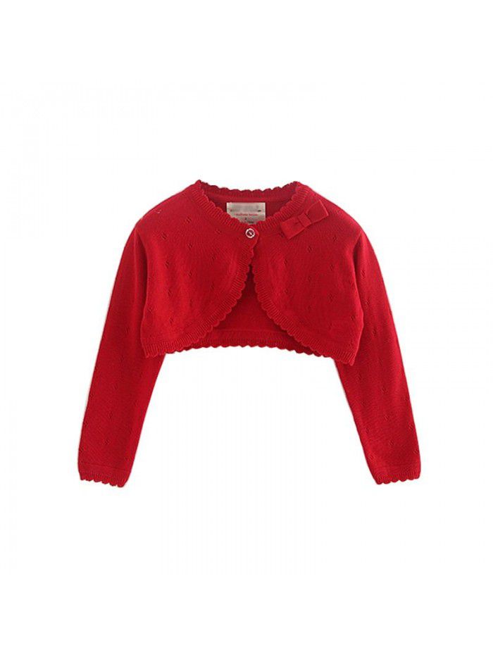 Bowknot middle and small children's shawl children's air-conditioned shirt summer girls knitted cardigan coat 
