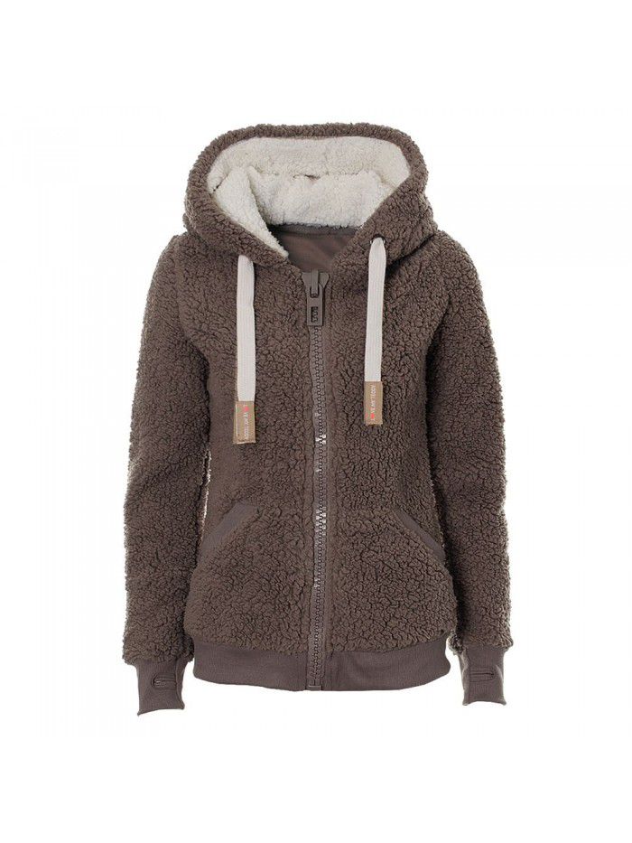 Autumn and Winter Hooded Plush Cardigan Long Sleeve Sweater Women's Jacket Loose Coat 