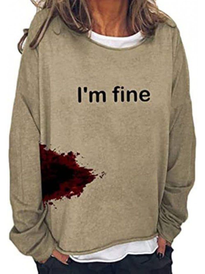 Letter printed round neck women's sweater American style