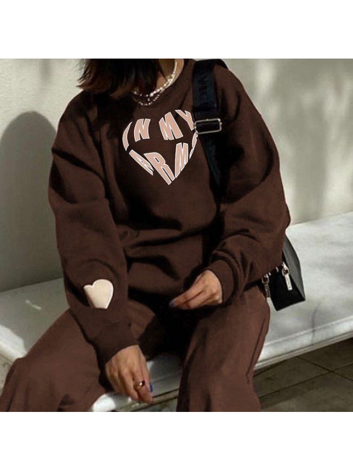Spring and Autumn Love Letter Printing Pullover Casual Sweater Versatile Top for Women