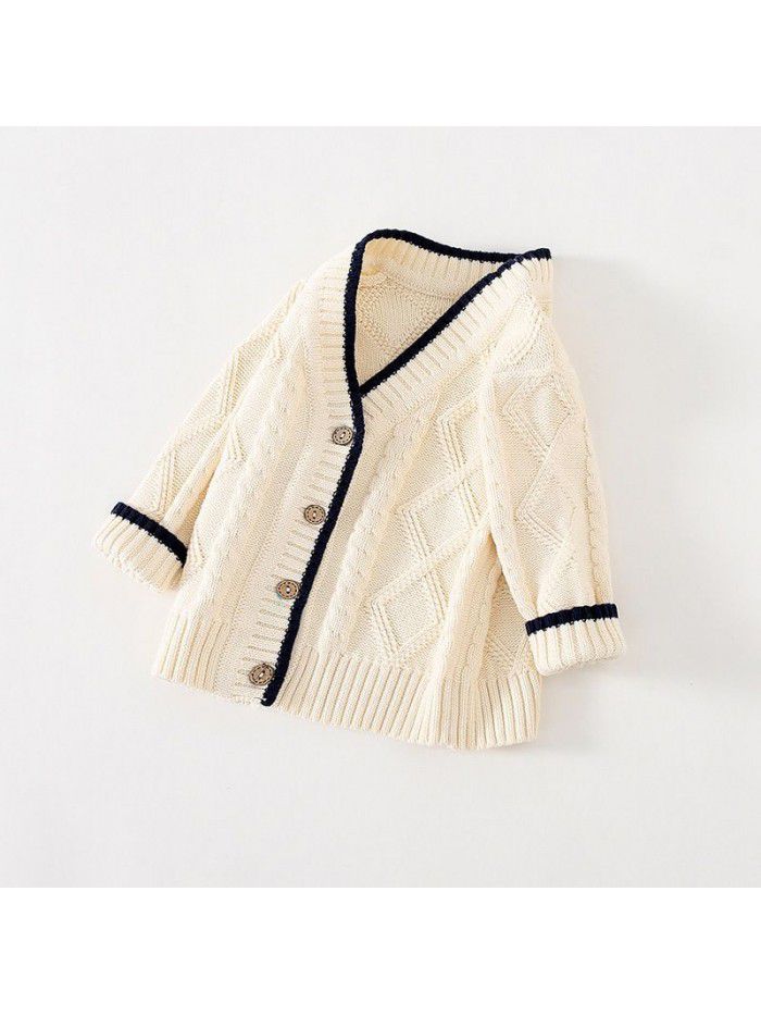 Children's knitted cardigan sweater, boys' spring and autumn, boys' baby spring clothing, sweater top, coat, children's clothing