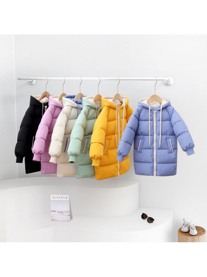 Children's down cotton-padded clothes, boys and girls' middle and long girls' winter clothes, Korean version cotton-padded clothes, baby cotton-padded jacket 