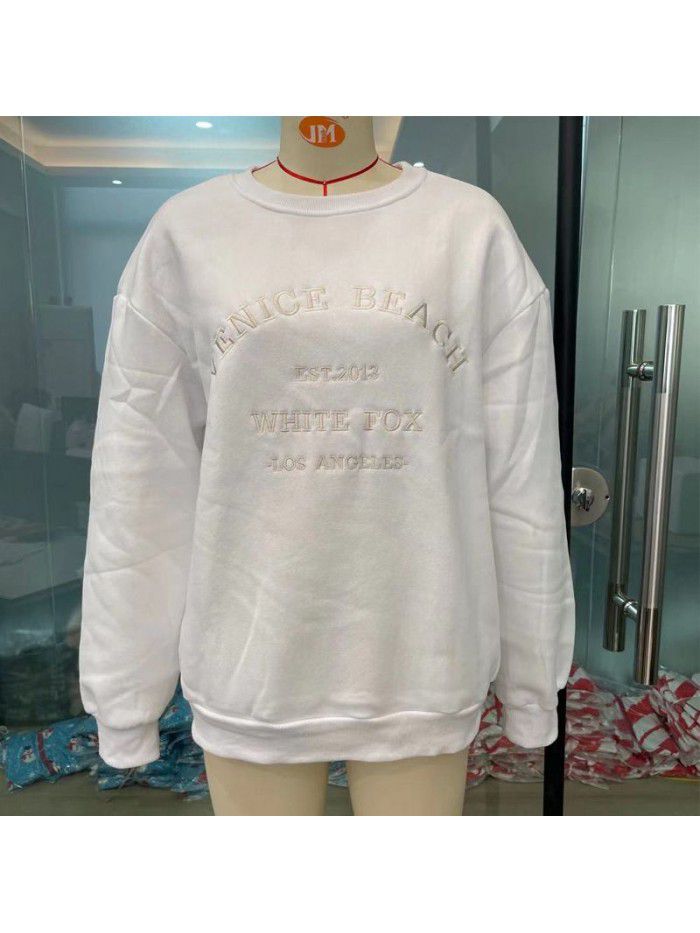 Women's embroidered sweatshirt casual letter embroidered long sleeved sweatshirt hip-hop trend autumn and winter