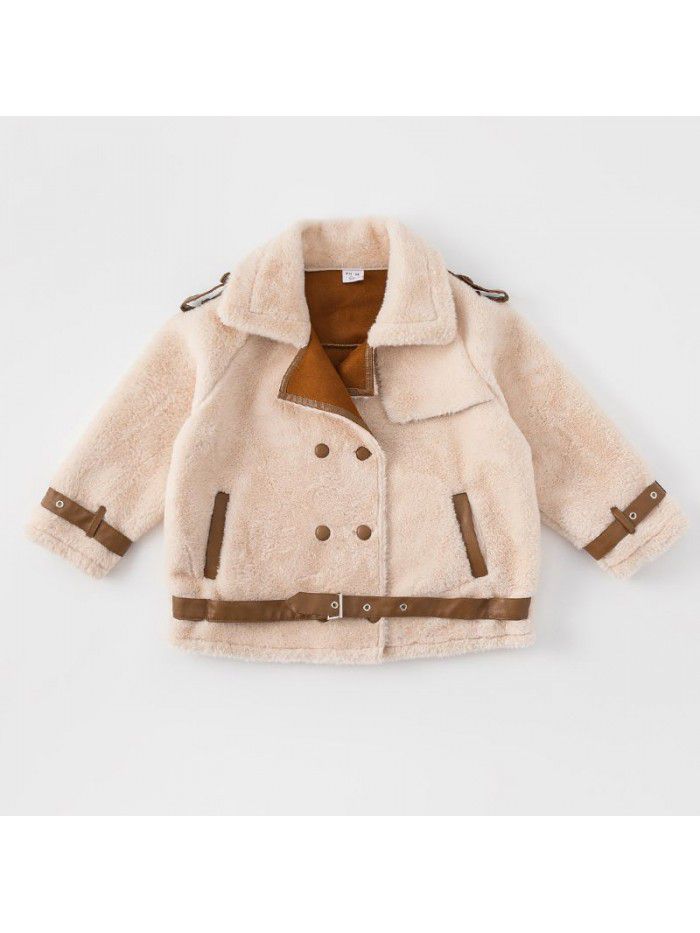 Girls' plush coat autumn and winter new children's grain velvet children's clothing lamb fur coat