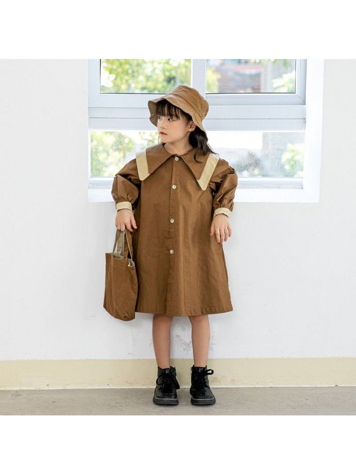 Autumn Girls' English Style Single breasted Coat Women's Treasure Double Neck Windbreaker Long Coat