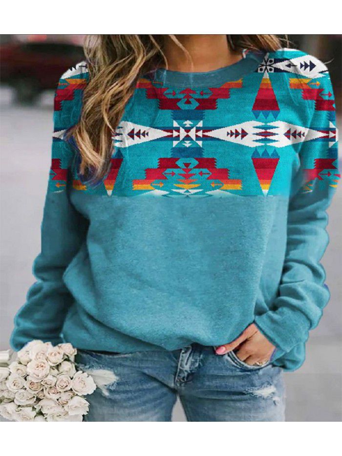 Women's retro Western ethnic geometric printed women's sweater