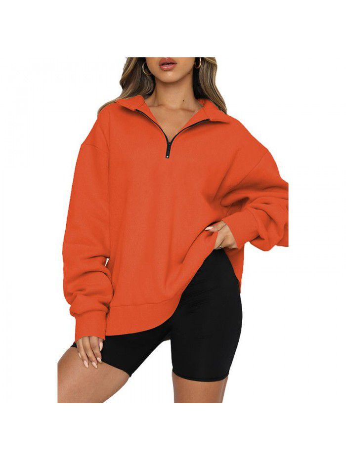 Women's Sweater Women's Autumn New Solid Color Half Zipper Pullover Long Sleeve Loose Top