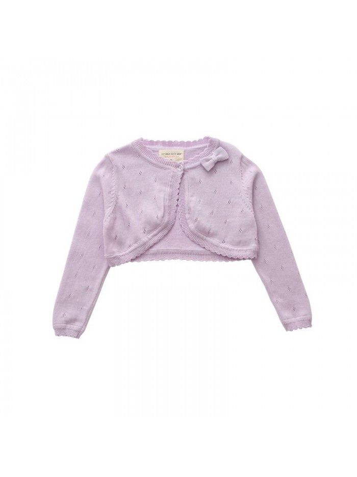 Bowknot middle and small children's shawl children's air-conditioned shirt summer girls knitted cardigan coat 