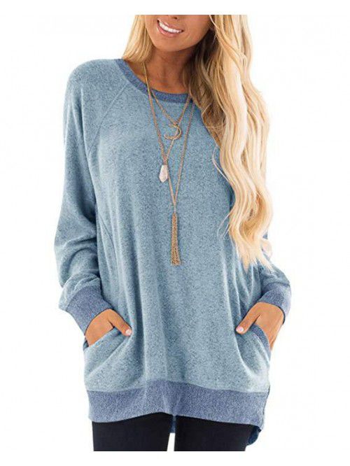 Autumn and winter women's round neck contrast pock...