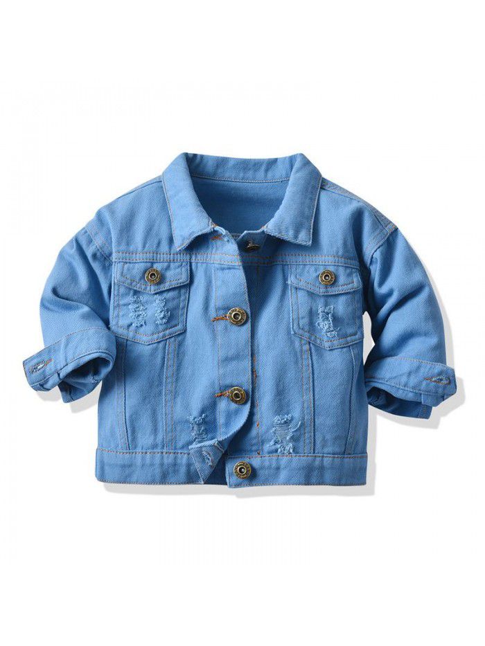 Neutral tie dyed short denim jacket New children's lapel long sleeved denim jacket