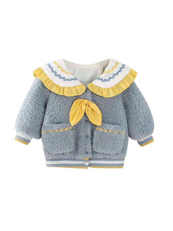 Winter new girls' coat fashion warm plush children's long-sleeved coat 