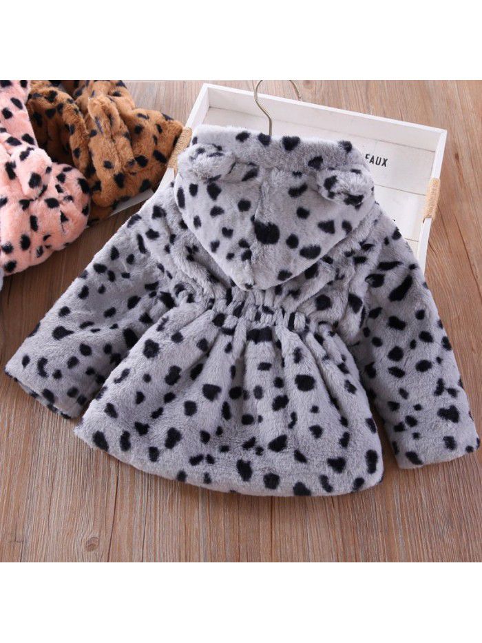Children's clothing autumn and winter new girls' wool sweater children's imitation fur cotton-padded jacket ear thickening cotton jacket 