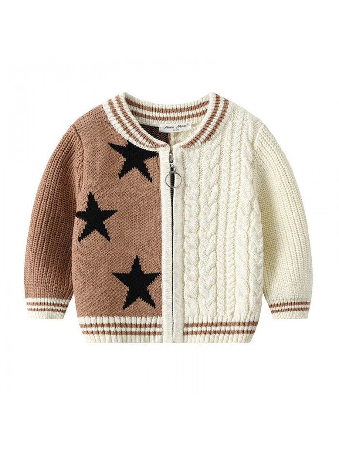 Children's Cardigan Autumn/Winter New Boys' Contrast Zipper Coat Baby Foreign Star Baseball Jersey Knitted Sweater