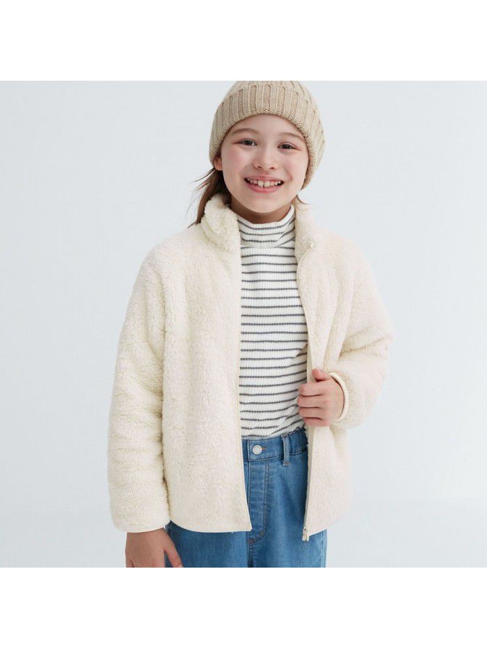 Boys and girls' autumn and winter new thickened warm children's fleece coat, medium and large children's coat, coral velvet student cotton coat 