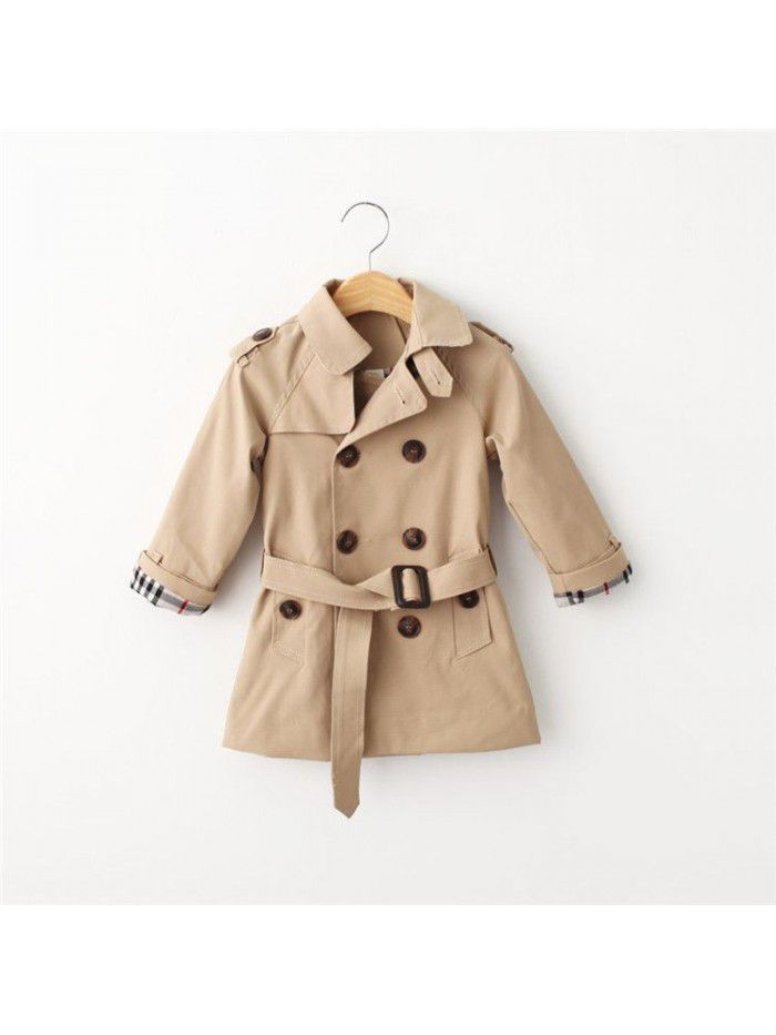 Boys' windbreaker coat Spring and autumn girls' coat medium length thickened coat British children's windbreaker 