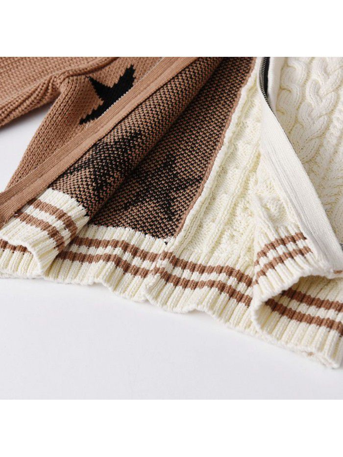 Children's Cardigan Autumn/Winter New Boys' Contrast Zipper Coat Baby Foreign Star Baseball Jersey Knitted Sweater