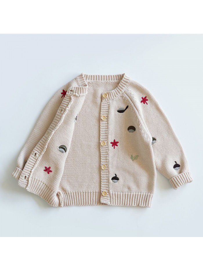 Children's Sweater Girls' Autumn and Winter New Embroidery Knitwear Cardigan Children's Cotton Coat