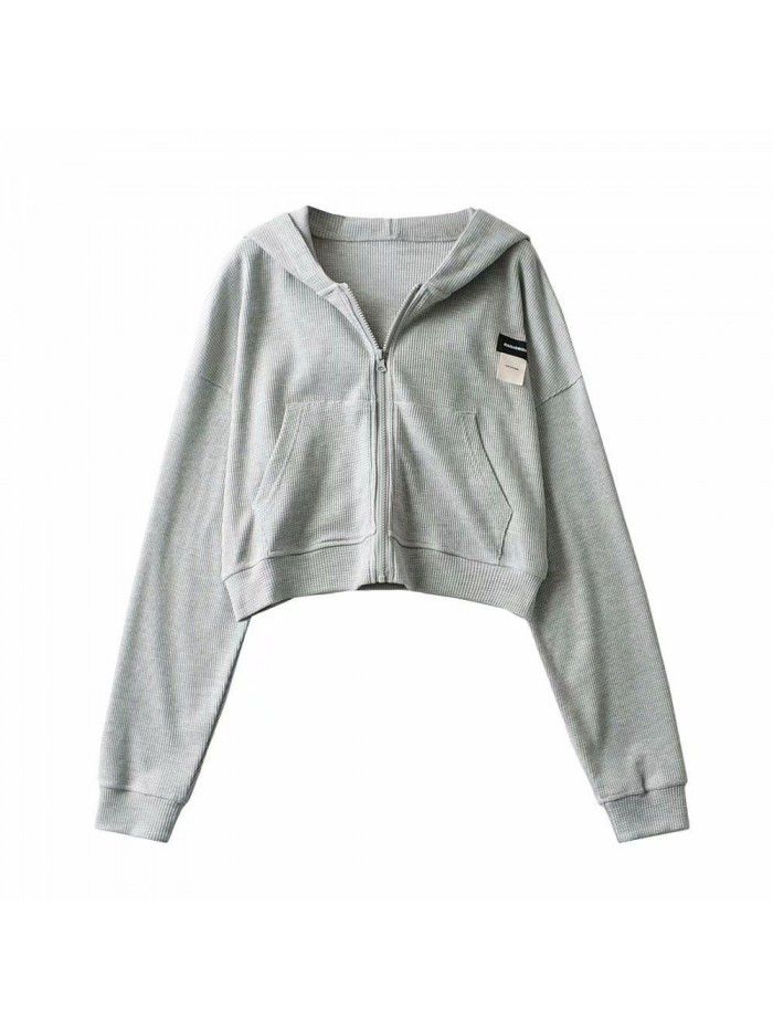 Zippered hooded sweater, comfortable and casual, fashionable and slimming top for women