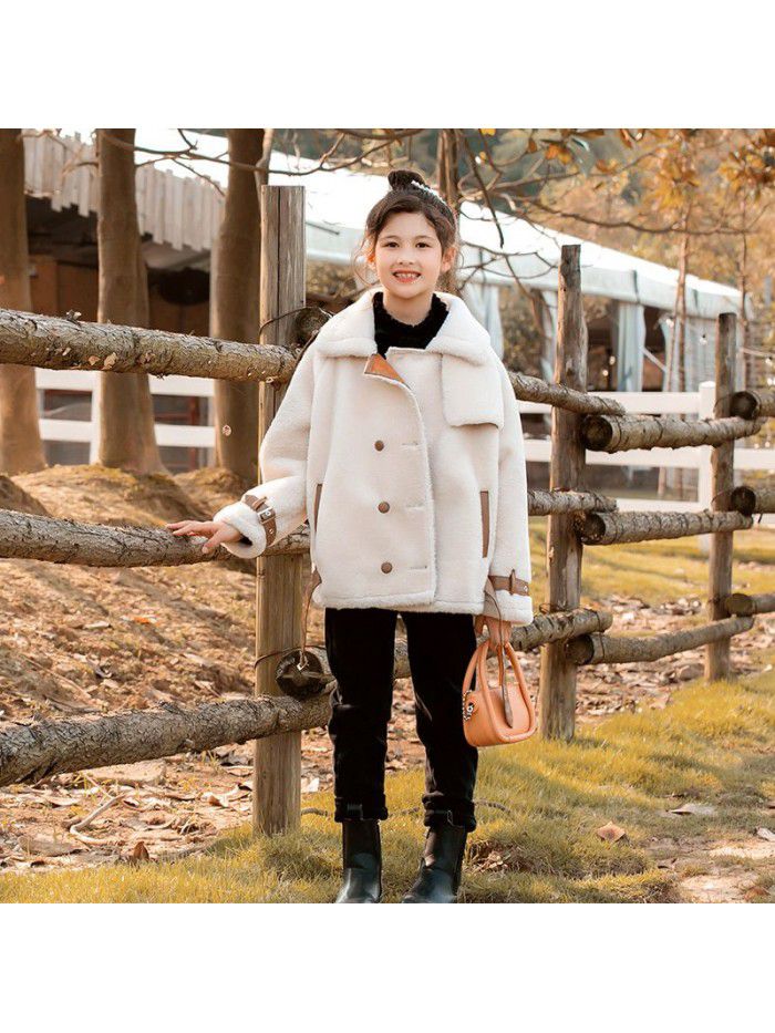 Girls' plush coat autumn and winter new children's grain velvet children's clothing lamb fur coat