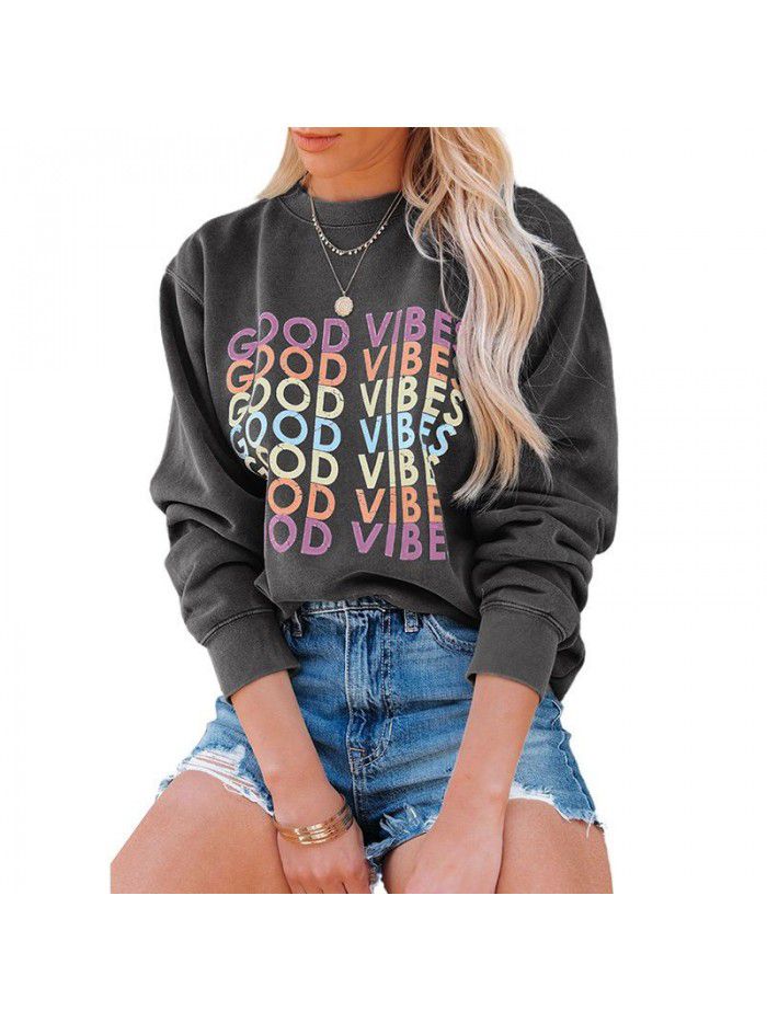 Sweater Women's Autumn and Winter New Print Round Neck Casual Top Women