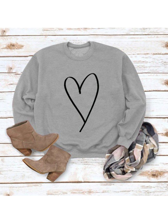 Women's top new line love round neck casual long sleeved sweater