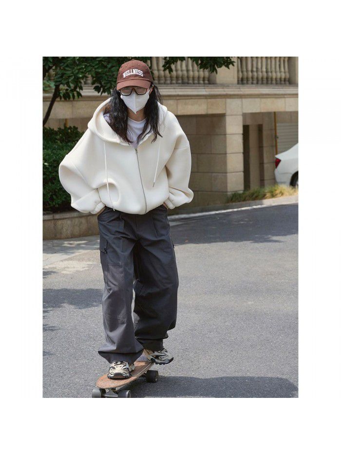 Autumn new style air feel hooded drawstring sweater design feel Korean style loose and thick casual coat women 