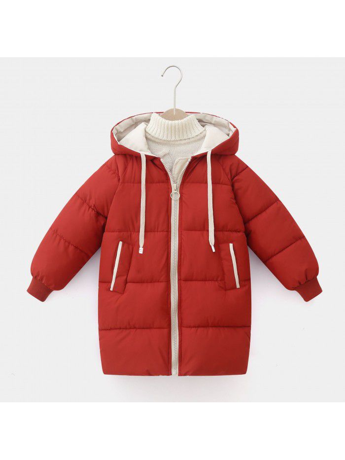 Children's down cotton-padded clothes, boys and girls' middle and long girls' winter clothes, Korean version cotton-padded clothes, baby cotton-padded jacket 