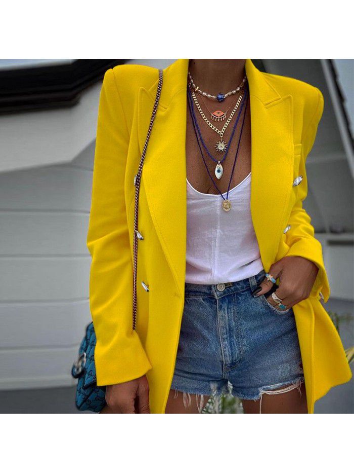 Temperament casual fashion women's solid color long sleeved small suit jacket