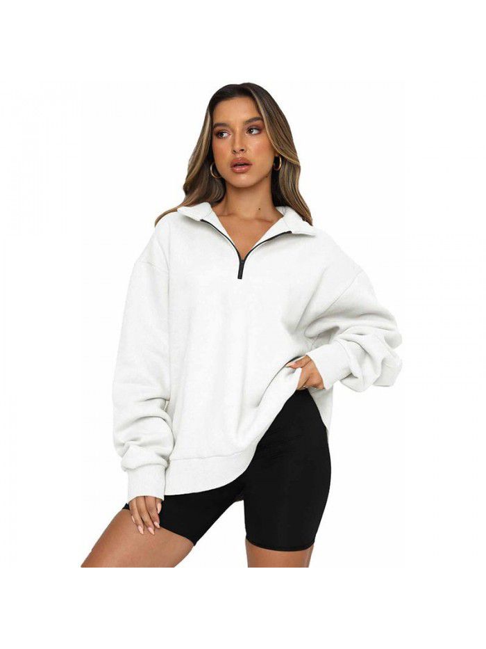 Women's Sweater Women's Autumn New Solid Color Half Zipper Pullover Long Sleeve Loose Top