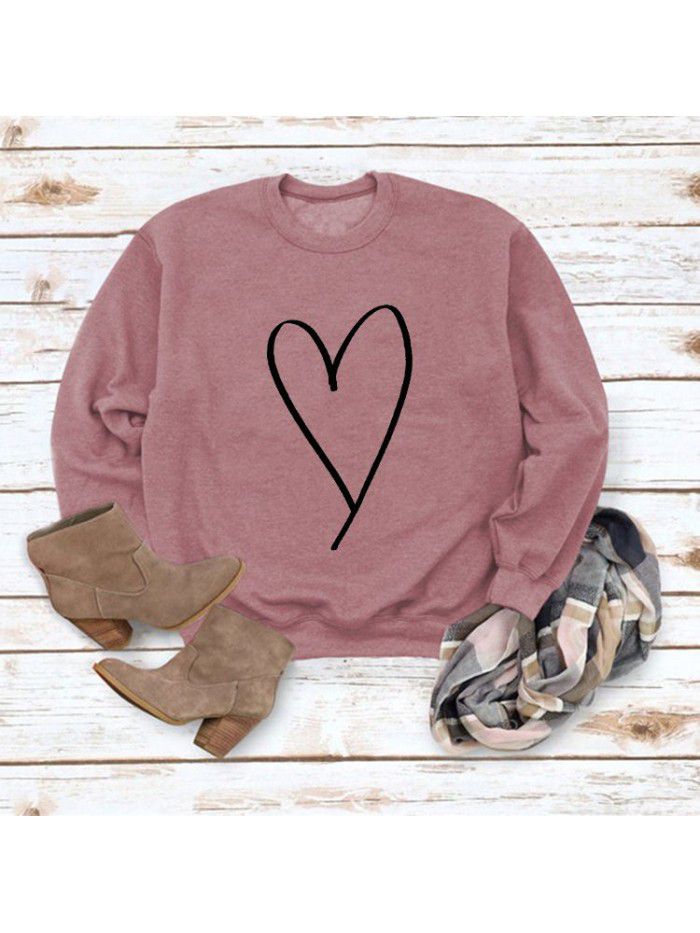 Women's top new line love round neck casual long sleeved sweater