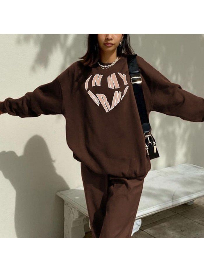 Spring and Autumn Love Letter Printing Pullover Casual Sweater Versatile Top for Women