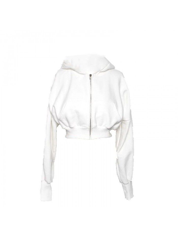 Autumn and Winter New Hooded Short Sweater Casual Zipper Cardigan Coat Women