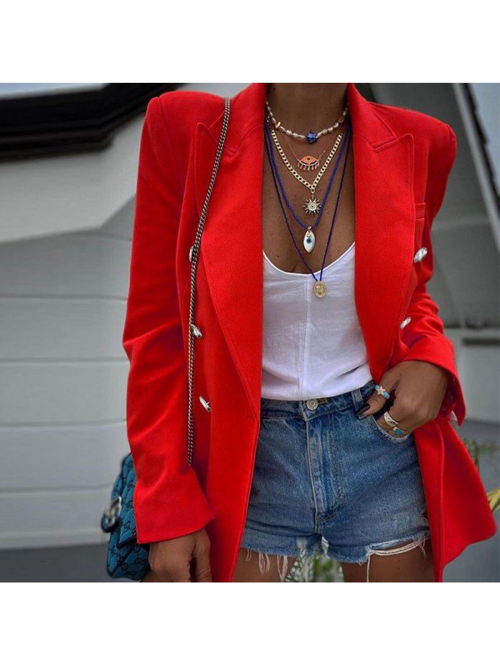 Temperament casual fashion women's solid color long sleeved small suit jacket