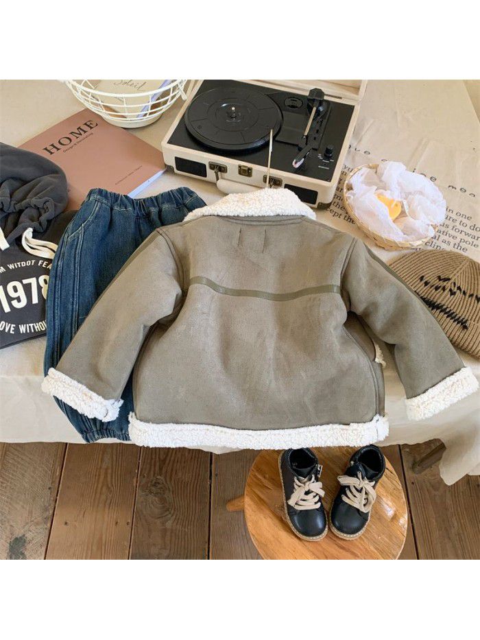 Boys' Winter Korean Deer Fur Warm Coat for Middle and Little Children