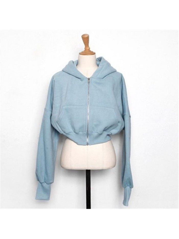 Autumn and Winter New Hooded Short Sweater Casual Zipper Cardigan Coat Women