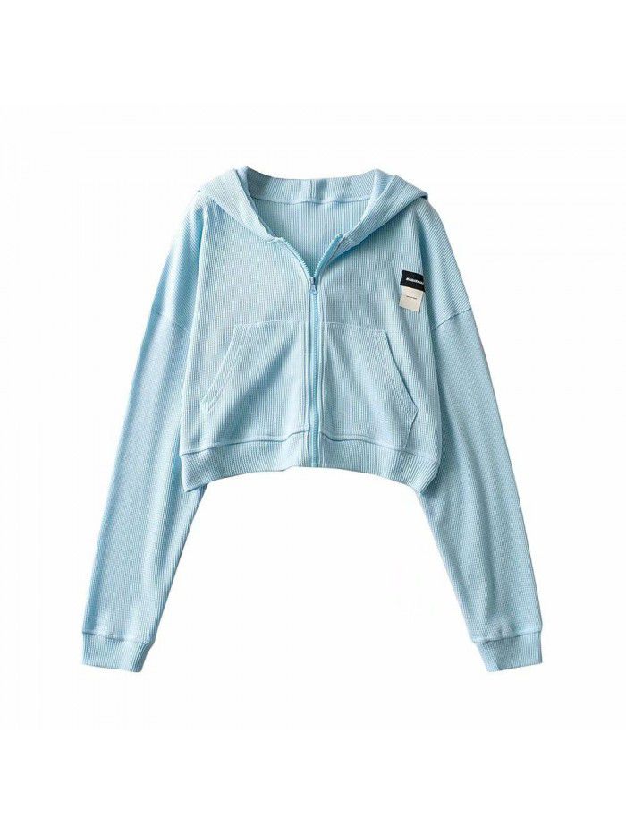 Zippered hooded sweater, comfortable and casual, fashionable and slimming top for women