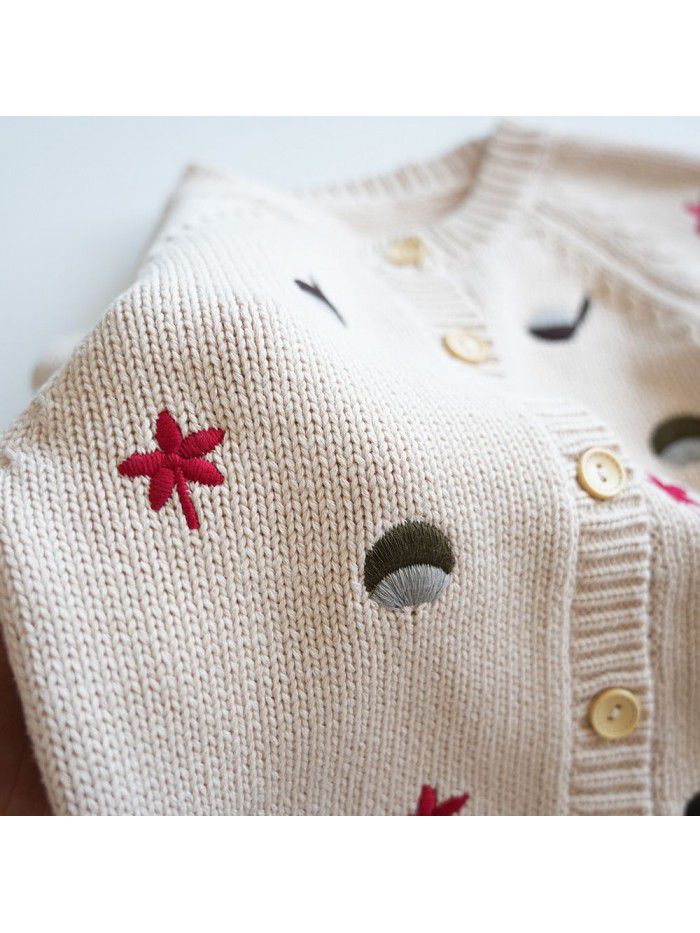 Children's Sweater Girls' Autumn and Winter New Embroidery Knitwear Cardigan Children's Cotton Coat