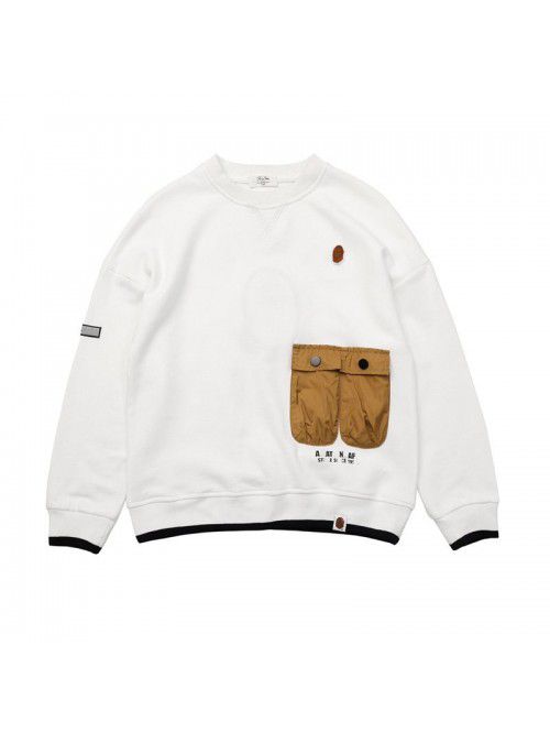 Contrast color pocket casual cartoon embroidery le...