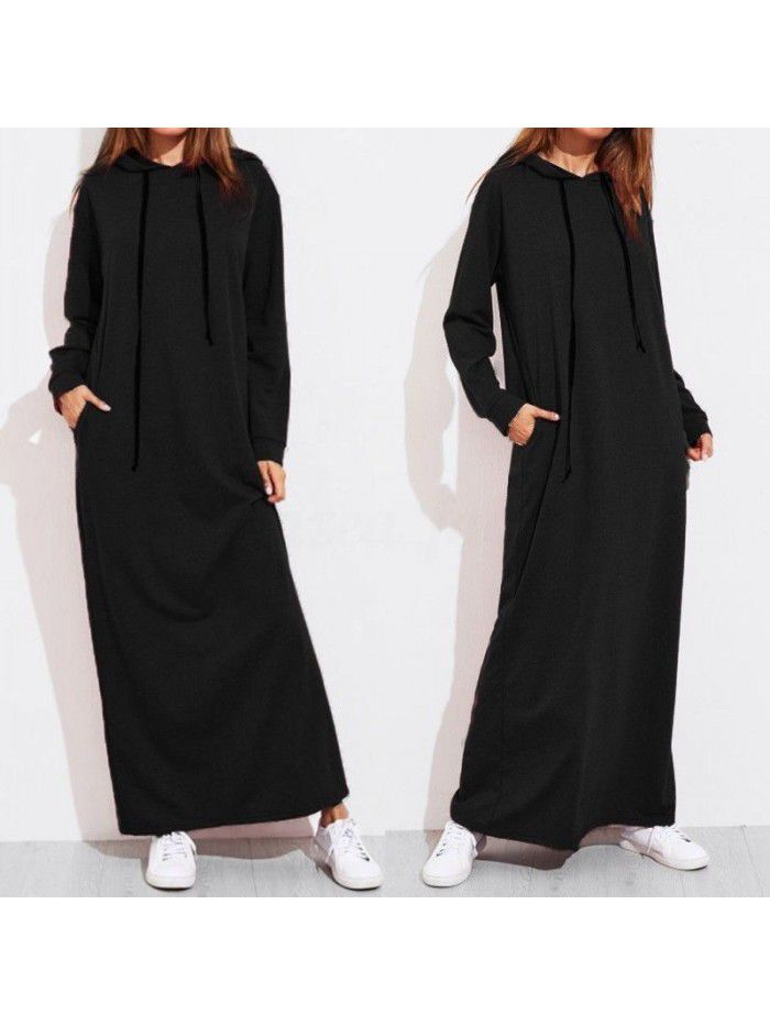 Spring, Summer, and Autumn Women's Long Sleeve Hooded Long Sweater Dress