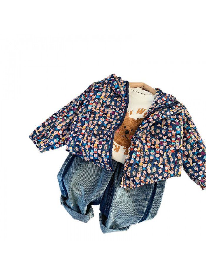 Autumn Boys' All Over Cartoon Cardigan Children's Baby Long Sleeve Coat Trend