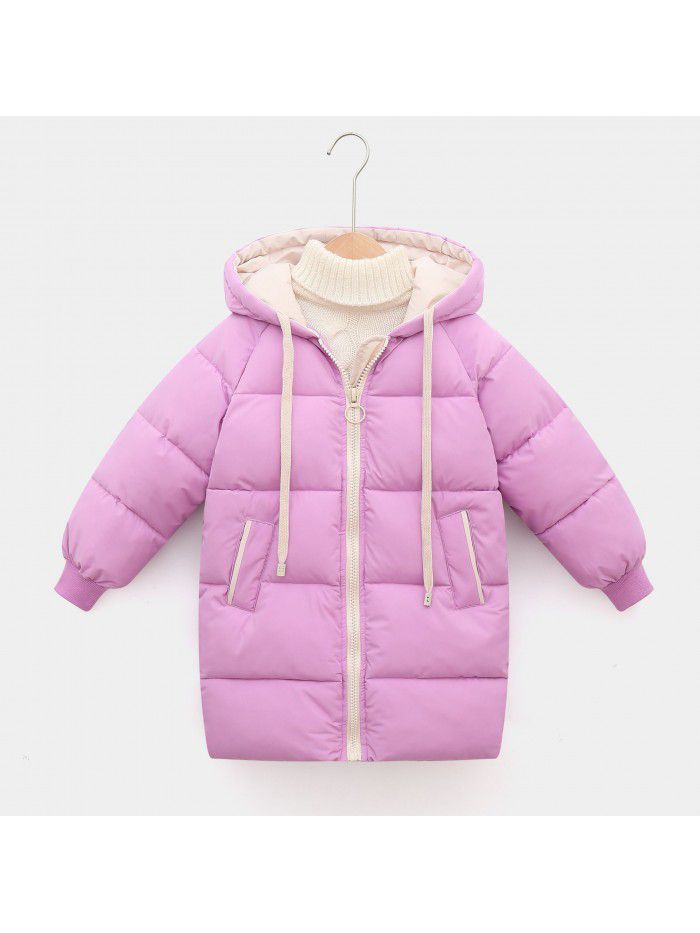 Children's down cotton-padded clothes, boys and girls' middle and long girls' winter clothes, Korean version cotton-padded clothes, baby cotton-padded jacket 
