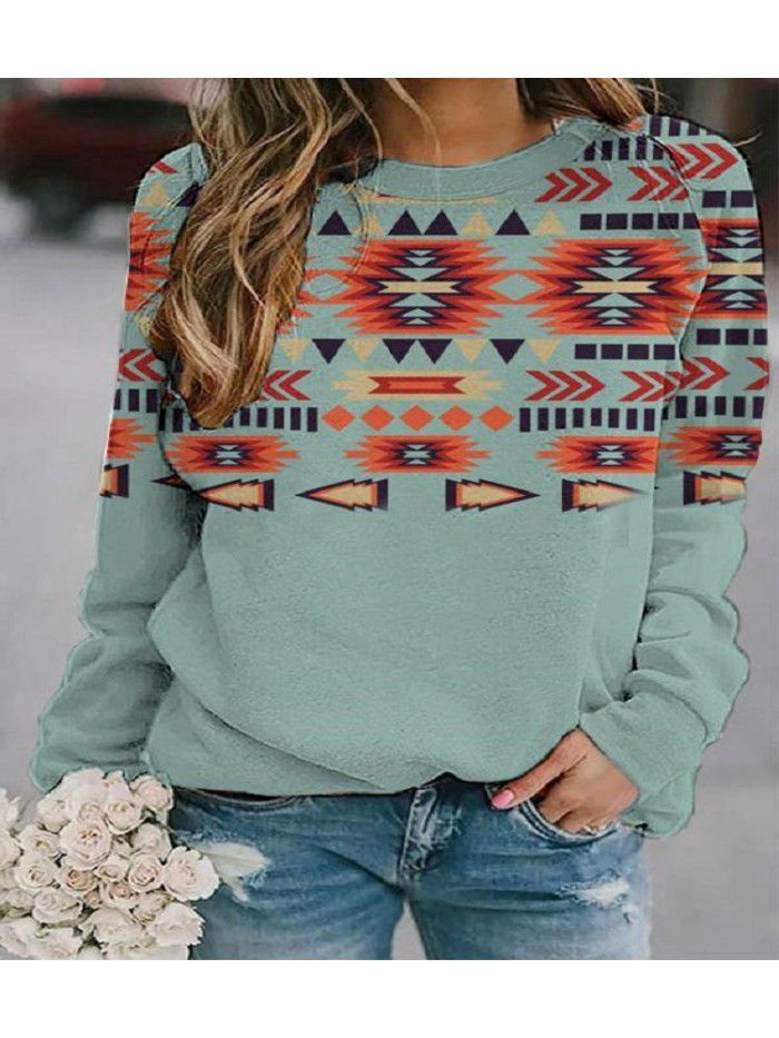 Women's retro Western ethnic geometric printed women's sweater