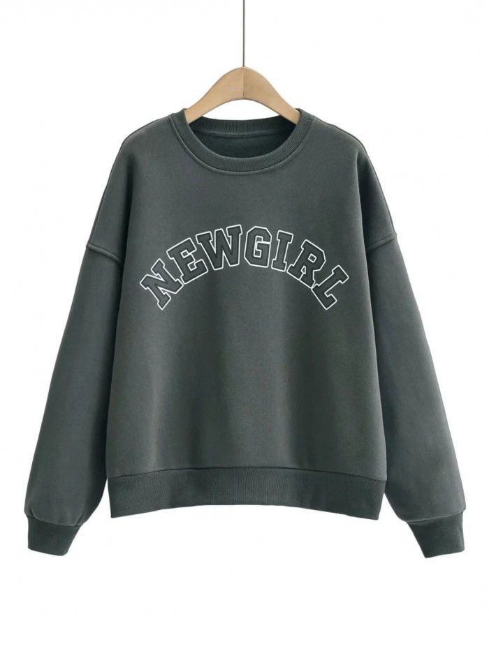 Autumn and Winter New Korean Loose Round Neck Large Print Plush Long Sleeve Pullover Women 